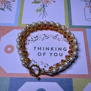 Handmade double bracelet pearls and bicone beads